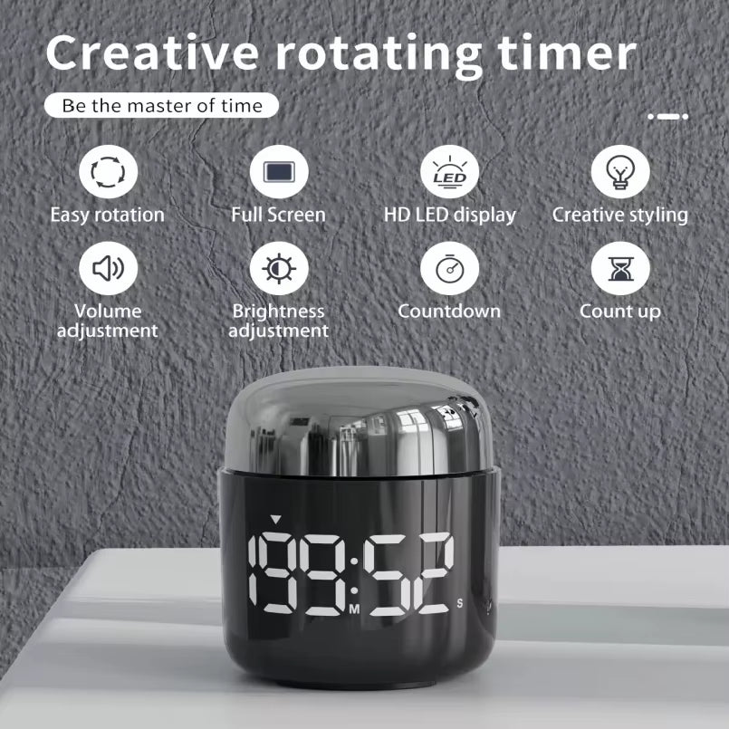 LED Full Screen Rotating Timer with anti Slip Pad Desktop Kitchen Reminder Cooking Fitness Learning Countdown Timer