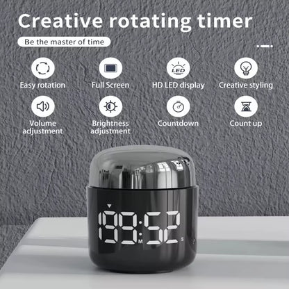 LED Full Screen Rotating Timer with anti Slip Pad Desktop Kitchen Reminder Cooking Fitness Learning Countdown Timer